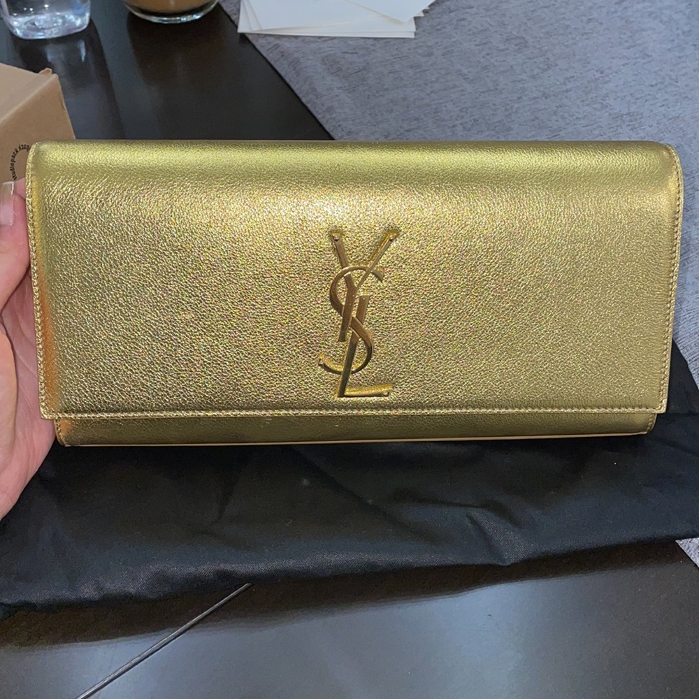 Saint Laurent classic monogram gold clutch